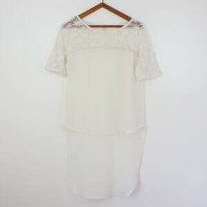 Umgee USA Top Women's Size Small Cream Sheer High-Low Daisy Boho Tunic